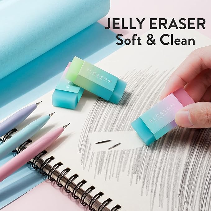 Four Candies Cute Mechanical Pencil Set, 6PCS Pastel Mechanical Pencils 0.5 mm & 0.7mm & 0.9mm with 360PCS Leads, 3PCS Erasers and 9PCS Eraser Refills, Aesthetic Pencils for Girls Writing, Art Drawing