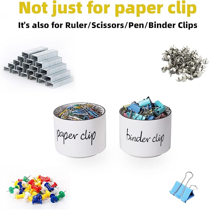 ONTUBE Ceramic Paper Clip Holder and Binder Clip Holder Set Dispenser Organizer for Desk (White)