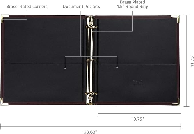 Samsill Classic Collection Leather 3 Ring Binder, Executive Presentation Portfolio, 1.5 Inch (Holds 325 Sheets), Brass Round Ring, Burgundy