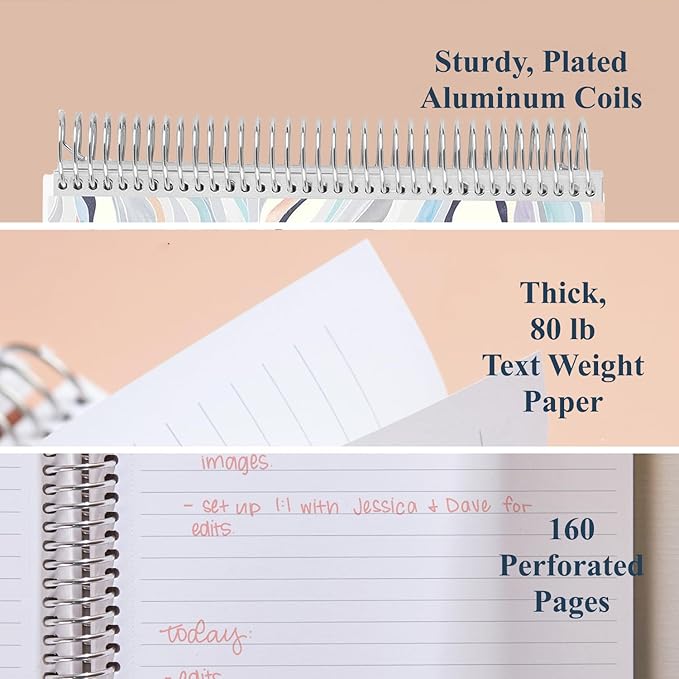 Erin Condren 8.5" X 11" Spiral Bound Productivity Notebook, Layers Neutral, Functional 160 Lined Page and 80Lb Thick Paper Spiral Notebook, Stickers Included
