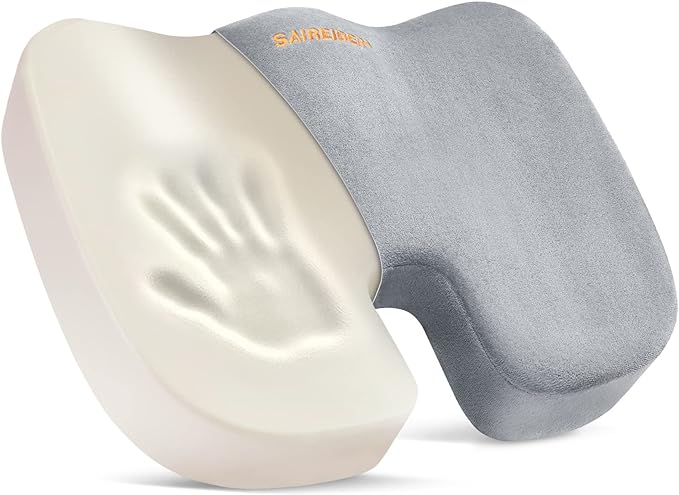 SAIREIDER Seat Cushions for Office Chairs, Memory Foam Coccyx Cushion Pads for Tailbone Pain, Sciatica Relief Pillow, Car Seat Cushion, Correct Sitting Posture (Grey)