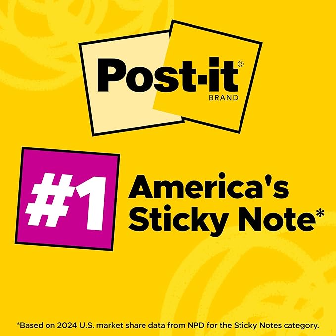 Post-it Super Sticky Lined Notes, 4 Sticky Note Pads, 4 x 4 in., Ideal for Organization in Your Dorm, Home or Office, Energy Boost Collection