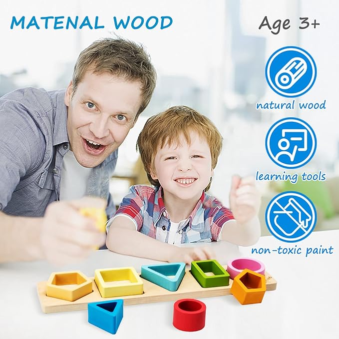 Montessori Toys for 1 2 3 Year Old Boys Girls-Wooden Sorting & Stacking Toys for Baby Toddlers,Educational Shape Color Sorter Preschool Kids Gifts…