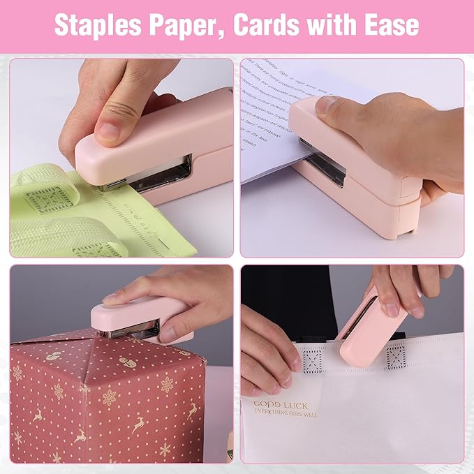 WORKPRO 2-in-1 Stapler with Staples, Pink Stapler with Staple Remover, 40 Sheet Capacity, Flat Clinch, Storage Space, Includes 2000 Standard Staples - Non-Slip Office Staplers for Desk, Pink Ribbon