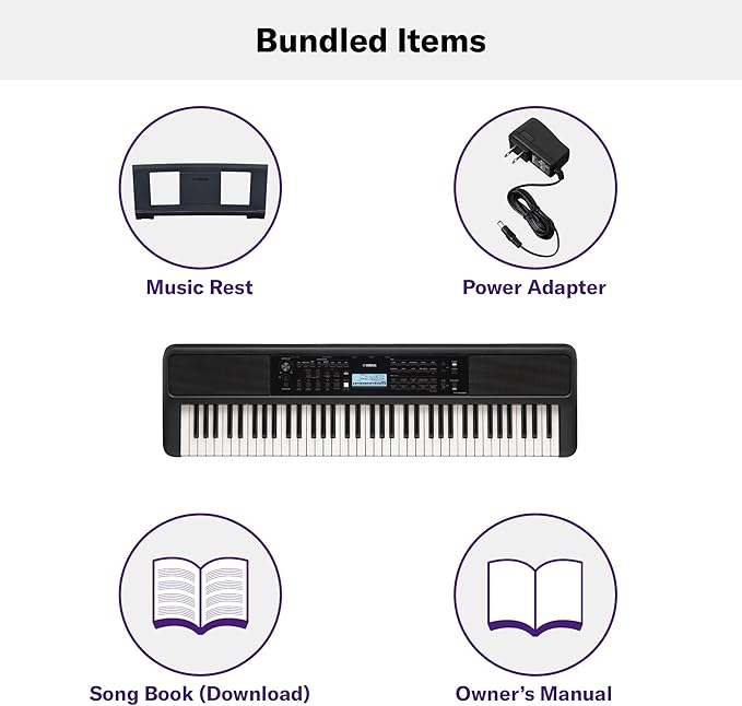 Yamaha PSR-EW320 76 Touch Sensitive Key Portable Keyboard for Beginners with Music Rest, Power Adapter