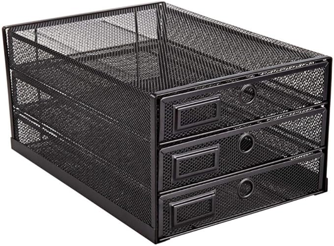 Annova Desk Organizer Wire Mesh 3 Tier Sliding Drawers Paper Sorter/Multifunctional/Premium Solid Construction for Letters, Documents, Mail, Files, Paper, Kids' Art Supplies (Black)