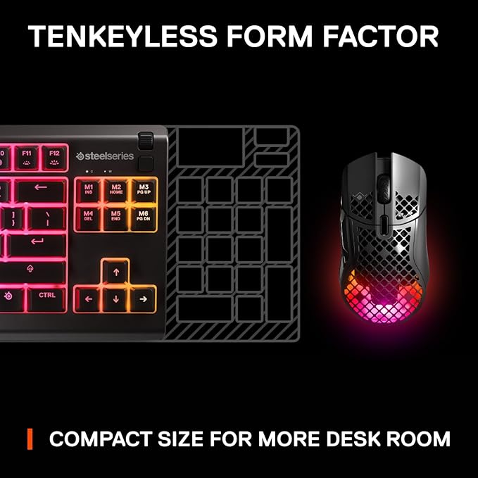 SteelSeries Apex 3 TKL RGB Gaming Keyboard – Tenkeyless Compact Form Factor - 8-Zone RGB Illumination – IP32 Water & Dust Resistant – Whisper Quiet Gaming Switch – Gaming Grade Anti-Ghosting,Black