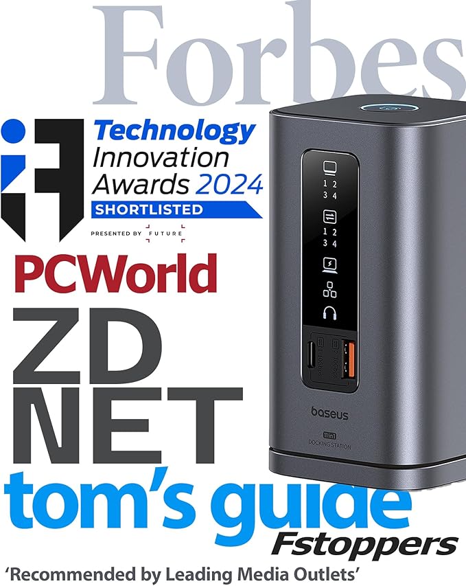Baseus Docking Station, Spacemate(Win) 11 in 1, Triple Display, 4K HDMI and DP, 10Gbps USB A/C Ports, Gigabit Ethernet, 100W PD, Audio, Laptop Docking Station for Windows/Dell/HP/Lenovo/Asus/Acer/Mac