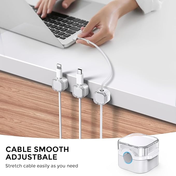 AhaStyle Magnetic Cable Organizer [1s Lock] 6 Pack Cord Holders Clips Strong Adhesive Cord Keeper [Smooth Adjustable] Hide Wire Cord Organizer for Nightstand Kitchen Car Office (White)