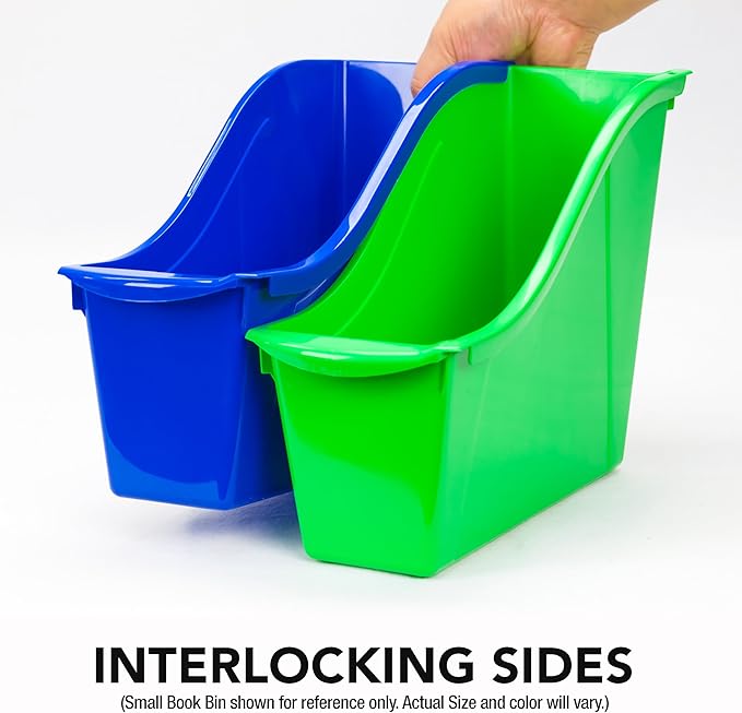 Storex Large Book Bin, Interlocking Plastic Organizer for Home, Office and Classroom, Yellow, 6-Pack (71105U06C)