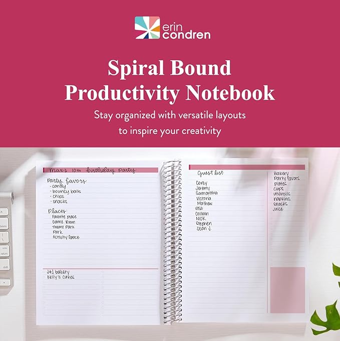 Erin Condren 7" X 9" Spiral Bound Productivity Notebook - Playful Paisley, Functional 160 Lined Page and 80Lb Thick Paper Spiral Notebook, Stickers Included