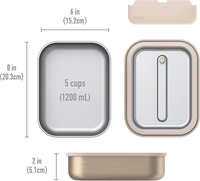 Bentgo MicroSteel Leak-Proof Lunch Box - Microwave-Safe, Oven-Safe, Bento-Style Container with Removable Divider, Airtight Lid, Sustainable Design, Odor & Stain Resistant (Gold)