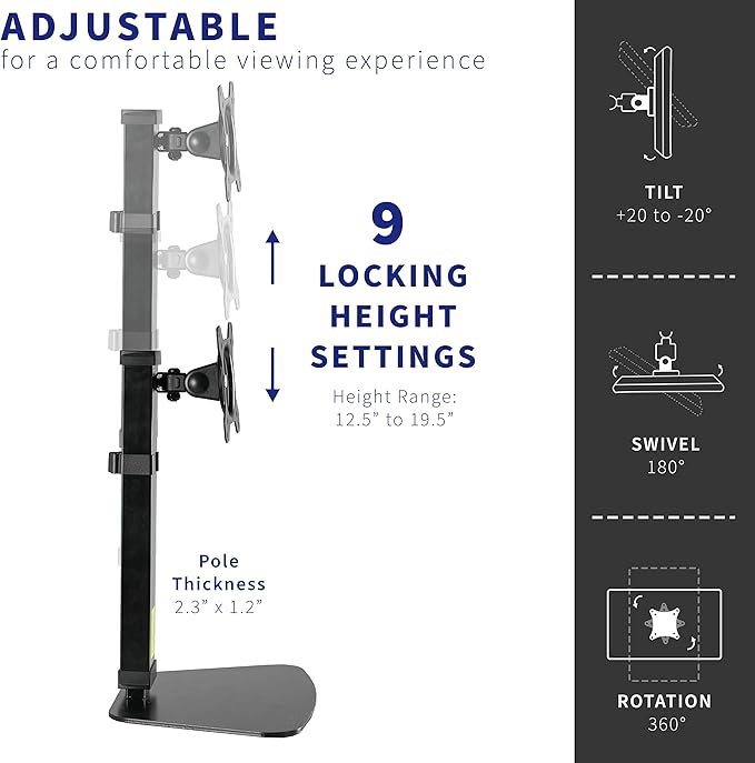 VIVO Pneumatic Free Standing Single Monitor Mount Desk Stand, Tall Height Adjustable Arm for Screens up to 32 inches, Black, STAND-V001V