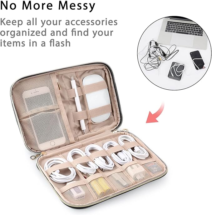 BAGSMART Electronics Organizer Travel Case, Travel Cable Organizer Bag for Travel Essentials & Accessories for Women, Cord Organizer for Phone, SD Card, Grey