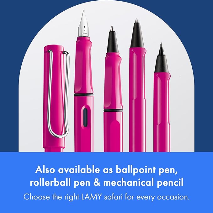 LAMY safari pink - Fountain Pen with ergonomic grip & polished steel nib in size B - ideal for any Writing & Calligraphy - including LAMY T 10 blue cartridge - Right-Handed