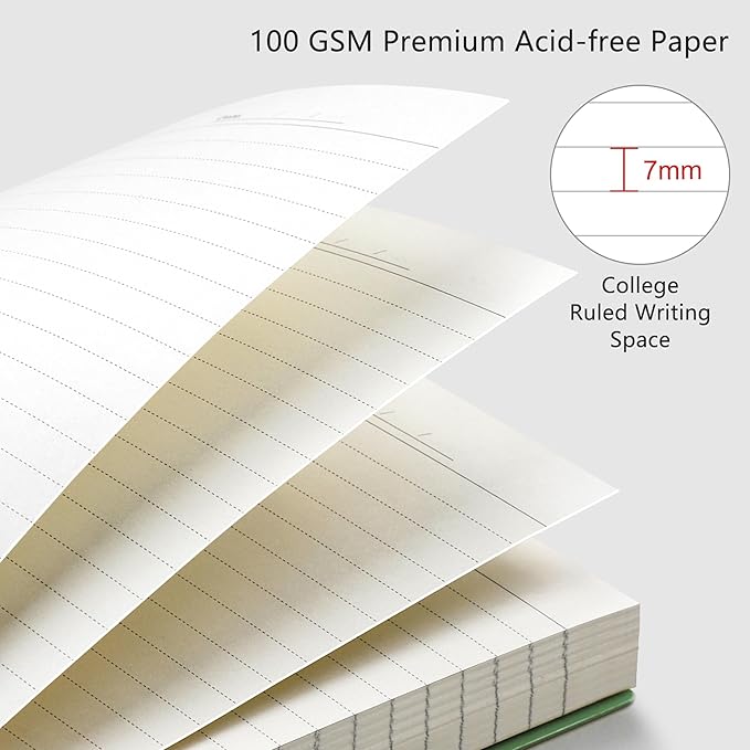 RETTACY Spiral College Ruled Notebook, 300 Pages, B5 Medium Size (7.4" x 10"), for School, Work, Writing, Journaling, 100 GSM Thick Paper, Flexible Plastic Cover (Dark Green)