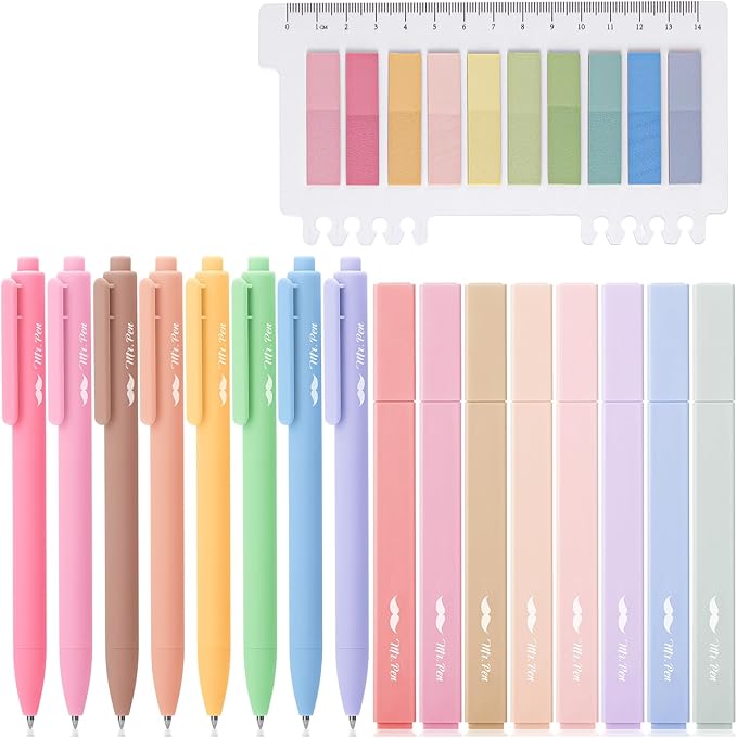 Mr. Pen Aesthetic 16 Pack Colored Gel Pens & 200 Sheets Sticky Tabs - No Bleed Highlighters for Bible Pages