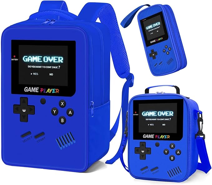 School Backpack for Boys,3pcs Gamer Boys Backpack with Lunch Box Set for Kids Children Teens Elementary Middle School,17" Large Capacity Student Bookbag & Multifunctional Video Game Travel Bag