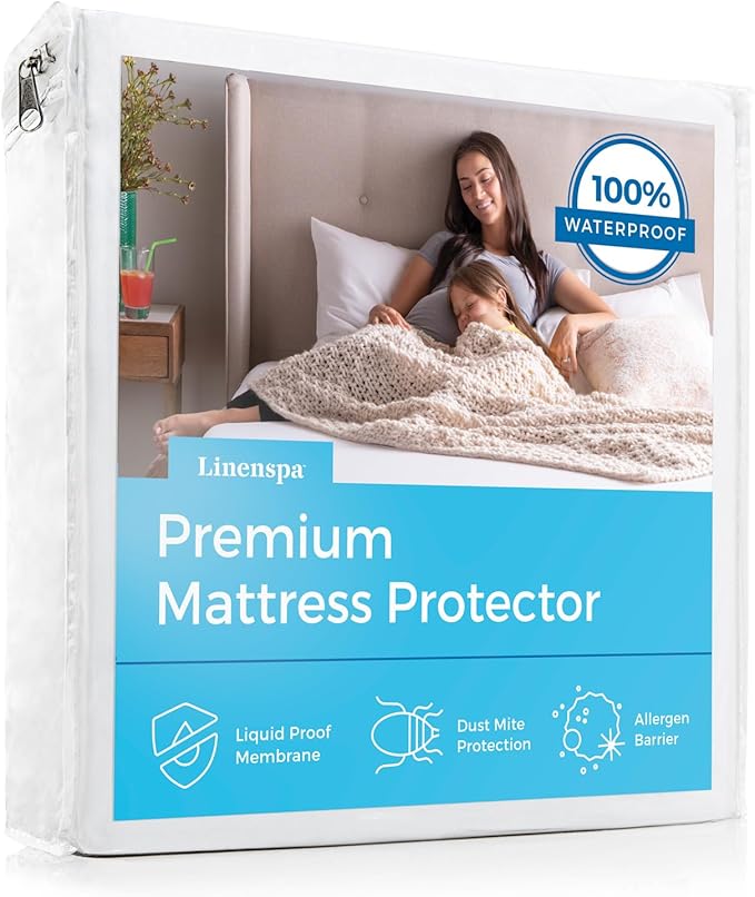 Linenspa Waterproof Mattress Protector, Queen Size – Fitted Sheet Style, Breathable, Machine Washable & Dryer Safe, White