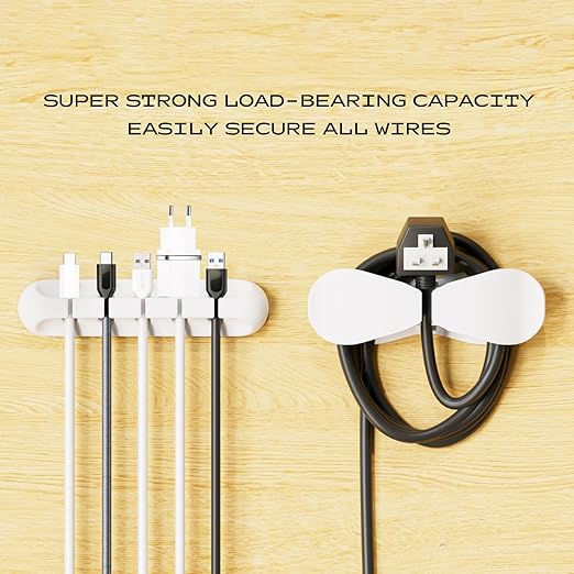 USB Cable Organizer Clips Cord Holder,8 Packs (5-Slots) White Self Adhesive Desk Cord Cable Management