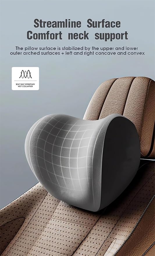 Car Headrest & Lumbar Support Cushion Ergonomic Car Seat Neck Back Rest Pillows Orthopedic Memory Foam Head Rest and Lower Lumbar Support Pillow Set Backrest Driving Seat Office Chair Support (Black)