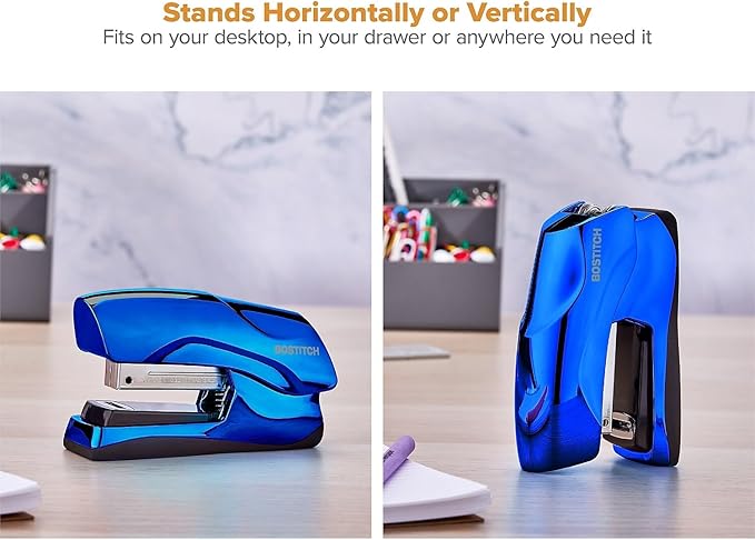 Bostitch Office Heavy Duty Stapler, 40 Sheet Capacity, No Jam, Half Strip, Fits into the Palm of Your Hand, For Classroom, Office or Desk, Metallic Blue
