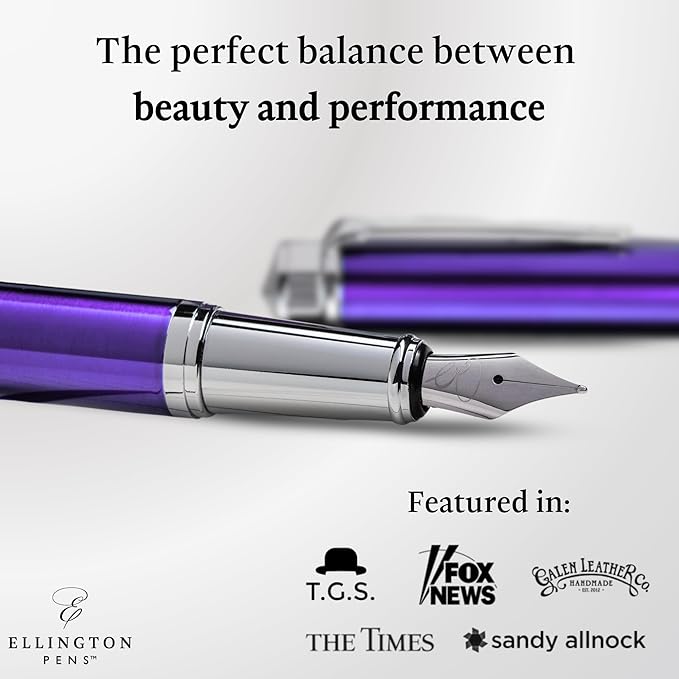Ellington Pens Luxury Fountain Pen Set - Extra Fine Nib - Includes 3 Ink Cartridges, Refillable Ink Converter, Gift Box - Fountain Pens For Writing, Calligraphy, Journaling, Sketching (Purple Haze)