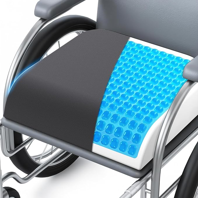 Wheelchair Seat Cushion - Cooling Gel & Memory Foam Office Chair Cushion with Non-Slip Bottom & Washable Cover, Ergonomic Car Seat Pillow for Sciatica, Tailbone, Back Comfort (Grey)