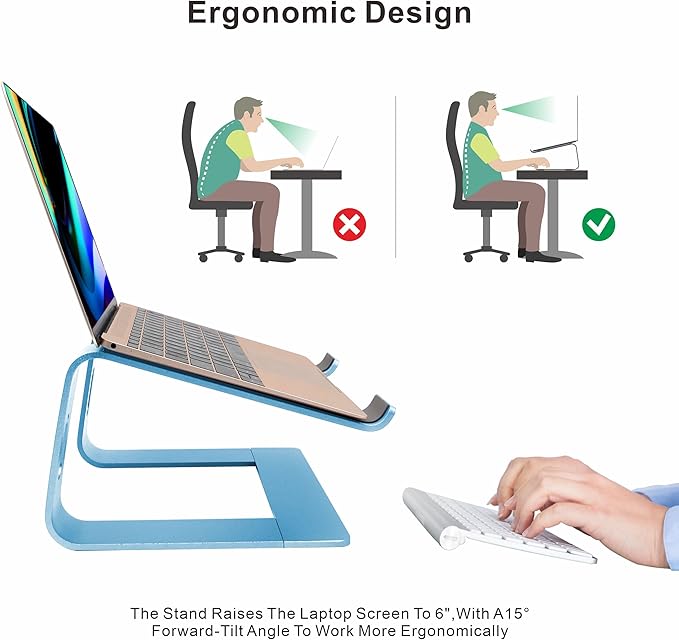 Ergonomic Aluminum Laptop Mount - Detachable Riser Stand Compatible with MacBook Pro/Air HP Lenovo Samsung Dell, All 10-17.3" Laptops (Sky Blue)
