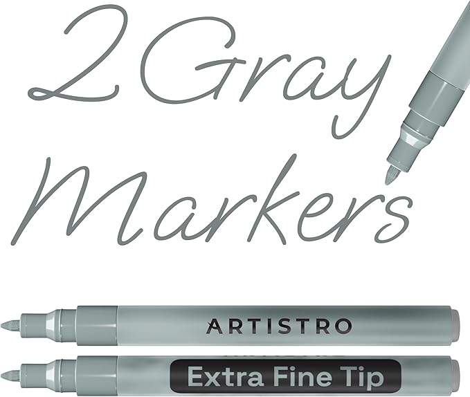 ARTISTRO 2 Gray Acrylic Paint Markers - 0.7mm Extra Fine-Tip Paint Pens - Perfect for Crafting, Art Projects, & More