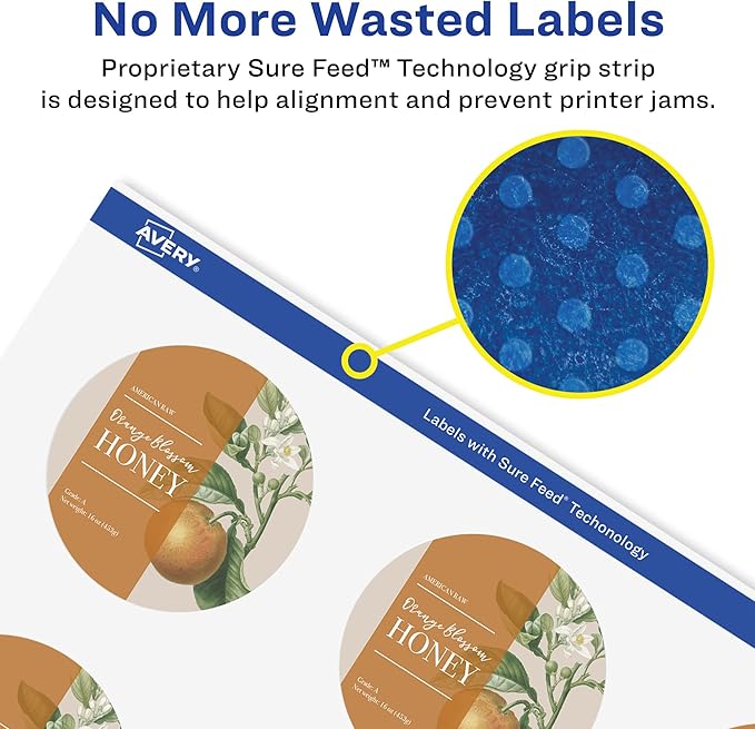 Avery Glossy White Round Labels, Sure Feed Technology, 2.75" Diameter, 600 Glossy White Labels, Print-to-The-Edge, Permanent Adhesive, Laser/Inkjet Printable