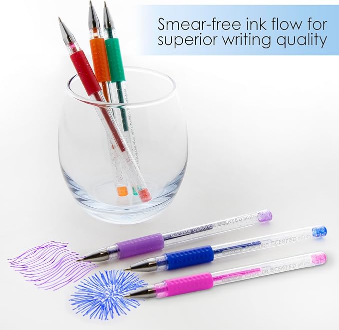 BAZIC Products Essence Scented Glitter Color Gel Pen, Comfort Grip Acid Free Smooth Writing for Drawing Coloring Greeting Card Art Gift (6/Pack), 2-Packs