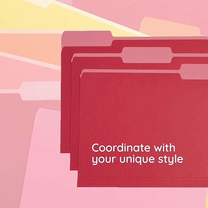 100 Blue Summit Supplies Red File Folders - Two-Tone Red Folders Letter Size with 1/3 Cut Tabs, Durable 11pt Paper, Holds Letter Size Documents, Red Folders Bulk