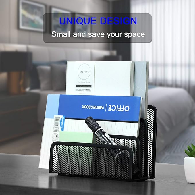 Desk Mail Organizer, File Holder Letter Sorter with 3 Vertical Upright Metal Mesh Compartments Document, Filing, Folders, Mail, Paper Organizer for Home or Office Desktop (1PCS)