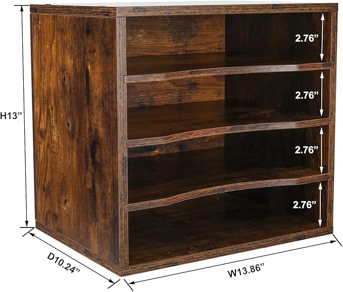 PAG Mail Sorter, Wood Countertop Literature Organizer, Office Supplies Desktop File Bill Paper Organizer for Home School, 4 Compartments, Antique Brown