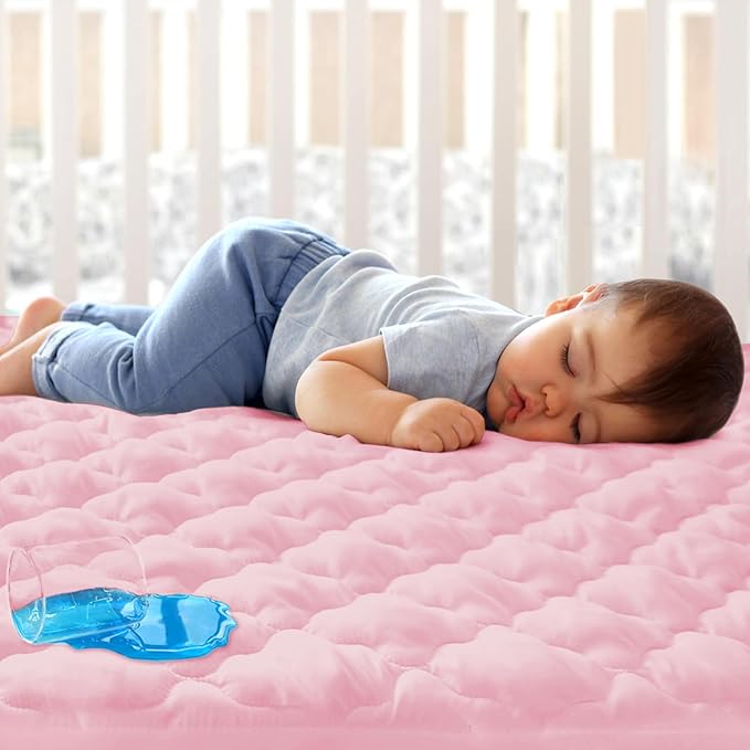 Crib Mattress Protector Sheets Fitted Waterproof Crib Mattress Pad Cover, Noiseless & Machine Wash 100% Absorbent Crib/Toddler Mattress Protector Sheet Quilted, Pink, 52" x 28"