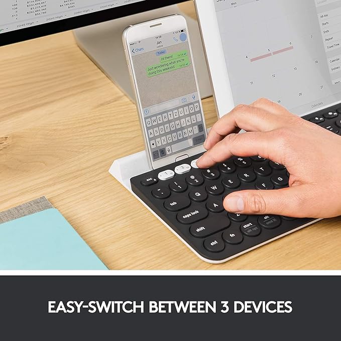 Logitech K780 Multi-Device Wireless Keyboard for Computer, Phone and Tablet – Flow Cross-Computer Control Compatible - Speckles, White