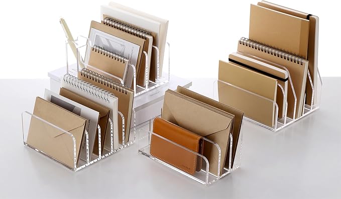 SANRUI Acrylic Mail Organizer, 5 Compartments File Holder for Desk,Letter Sorter with Pen Holder,Desk Organizers and Accessories,Clear Cute Mail Sorter