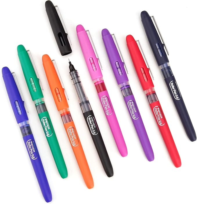 WRITECH Liquid Ink RollerBall Pens Quick Dry Ink 0.5 mm Extra Fine Point Pens 8 Pcs Rollering Pens Assorted Colors Ink for Writing, Taking Notes & Sketching (Multicolor)