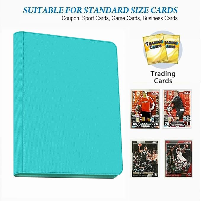 16 Pocket Card Binder, 1000+ Premium Zip Trading Card Binder, Double Sided Pocket Card Binder Album, Ringless Card Folder for MTG, TCG, Sports Card (Teal, 16Pockets)