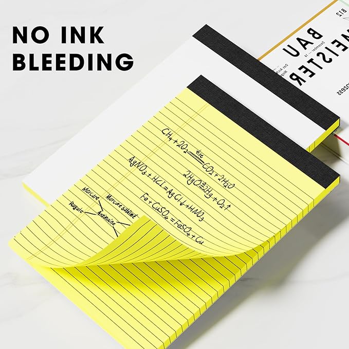 Yellow Legal Pads Note Pads 8.5 x 11 inch Wide Ruled, 30 Sheets/Pad, 20lb Colored Paper, Perforated Notepad with Sturdy Back (3 Pads Yellow)