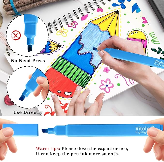 Aesthetic Highlighters,10 pcs, Chisel Tip, Vibrant Colors,Pastel Highlighters Assorted Colors, Bulk Highlighte for Bible Journaling Planner Notes School Supplies