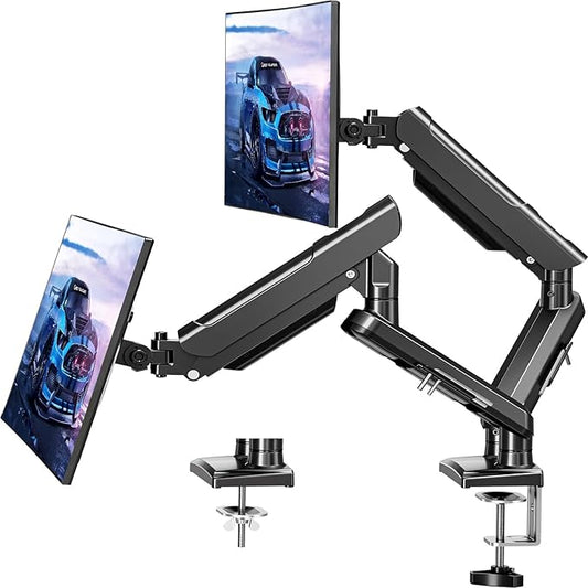 Dual Monitor Desk Mount, 13-32 inch Adjustable Full Motion Monitor Arm, Computer Display Stand Holder with Clamp and Grommet Base, Fits 4.4 to 22lbs Screens, VESA Mount Bracket, Black, Freelift Pro
