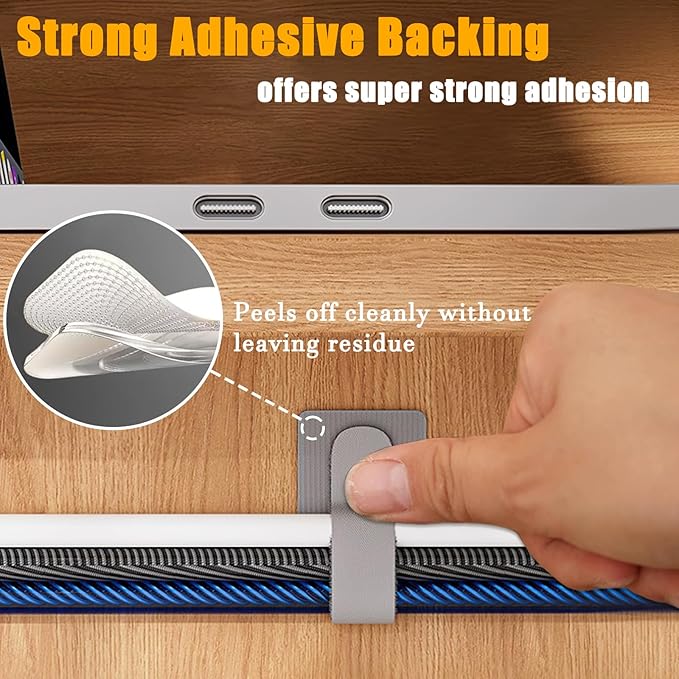 80PCS Hook and Loop Cable Straps, Cable Management Under Desk, Self Adhesive Cable Ties, Reusable Wire Organizers for Cords, Adjustable Cord Organizers for Desk, Home Office Essentials, White