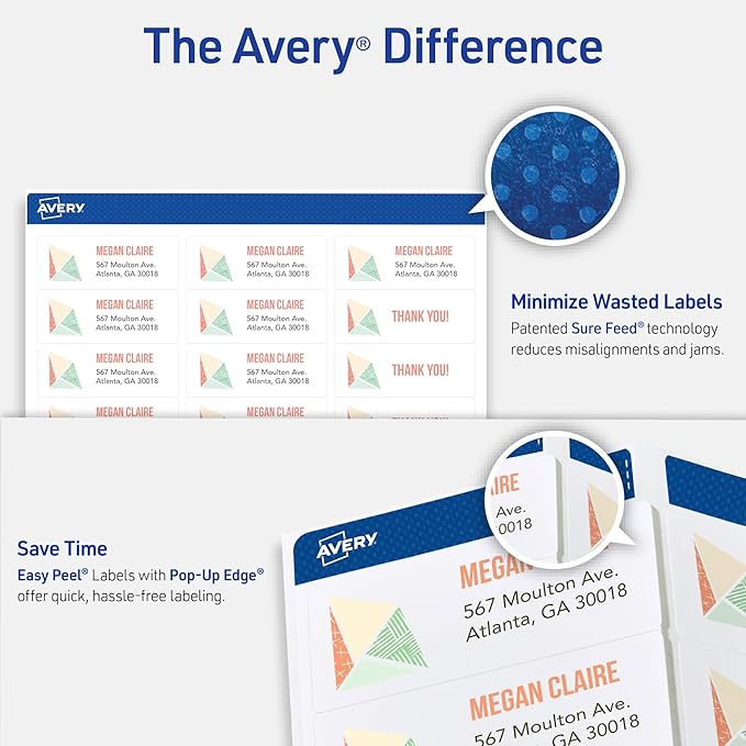 AVERY White Address Labels | Easy Peel | Sure Feed Technology | For Mailing & Shipping | 1" x 2-5/8" | 750 Labels, Pack of 5
