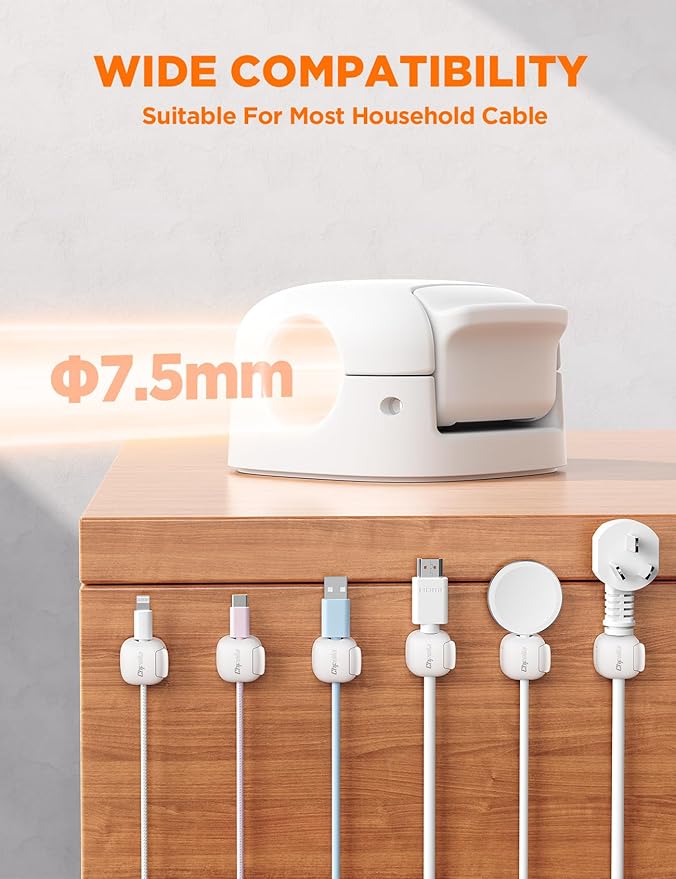 12Pack Cord Organizer, Chfeila Compact Dual Spring & Clasp Lock Cable Management Clips, Adhesive Phone Charger Keeper, Wire Holder for Nightstand/Car, Home Office Desk Accessories Decor Essentials