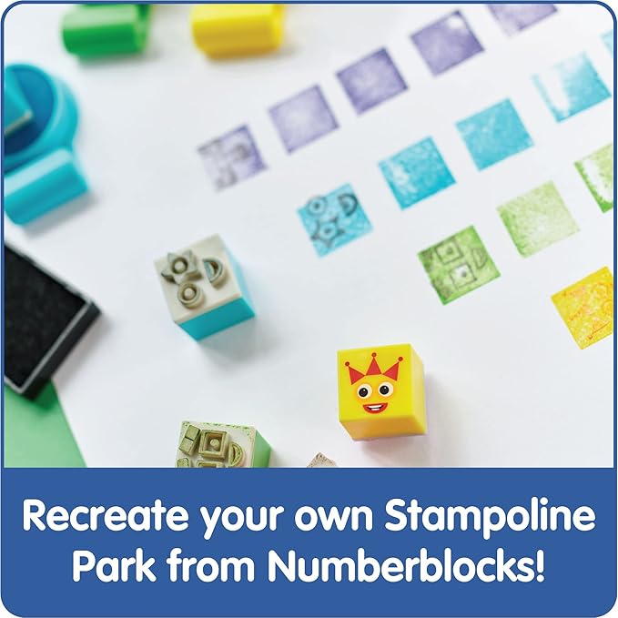 hand2mind Numberblocks Stampoline Park Stamp Activity Set, 20 Stamps, 12 Washable Ink Pads, Number Toys, Kids Arts & Crafts, Preschool Math Toys, Toddler Learning Activities, Birthday Gifts for Kids