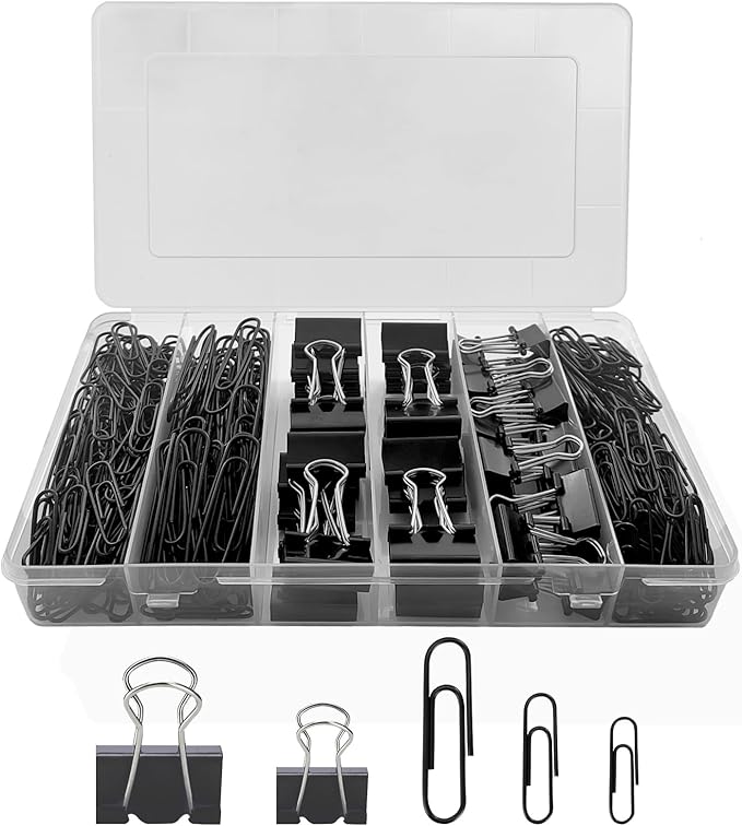 Black Paperclips Office Supplies Set Small Medium Large Paper Clips and Binder Clips Assorted Sizes for Home, School and Office Supplies