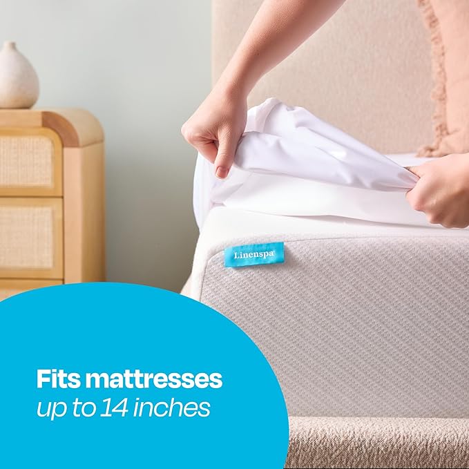 Linenspa 5-Sided Waterproof Mattress Protector – Breathable, Fitted Sheet Style, Machine Washable – Twin Size Mattress Protector, White