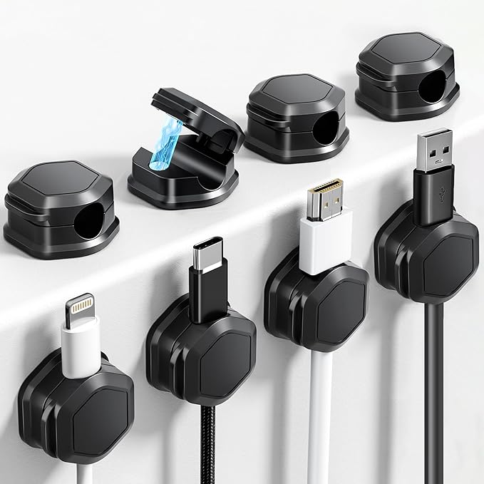 8 Pack Magnetic Cable Clips Cord Organizer-Adhesive Wire Holder, Under Desk Cord Holder Keeper for Home Office Desk Phone Car Wall Desktop Nightstand Cabinet